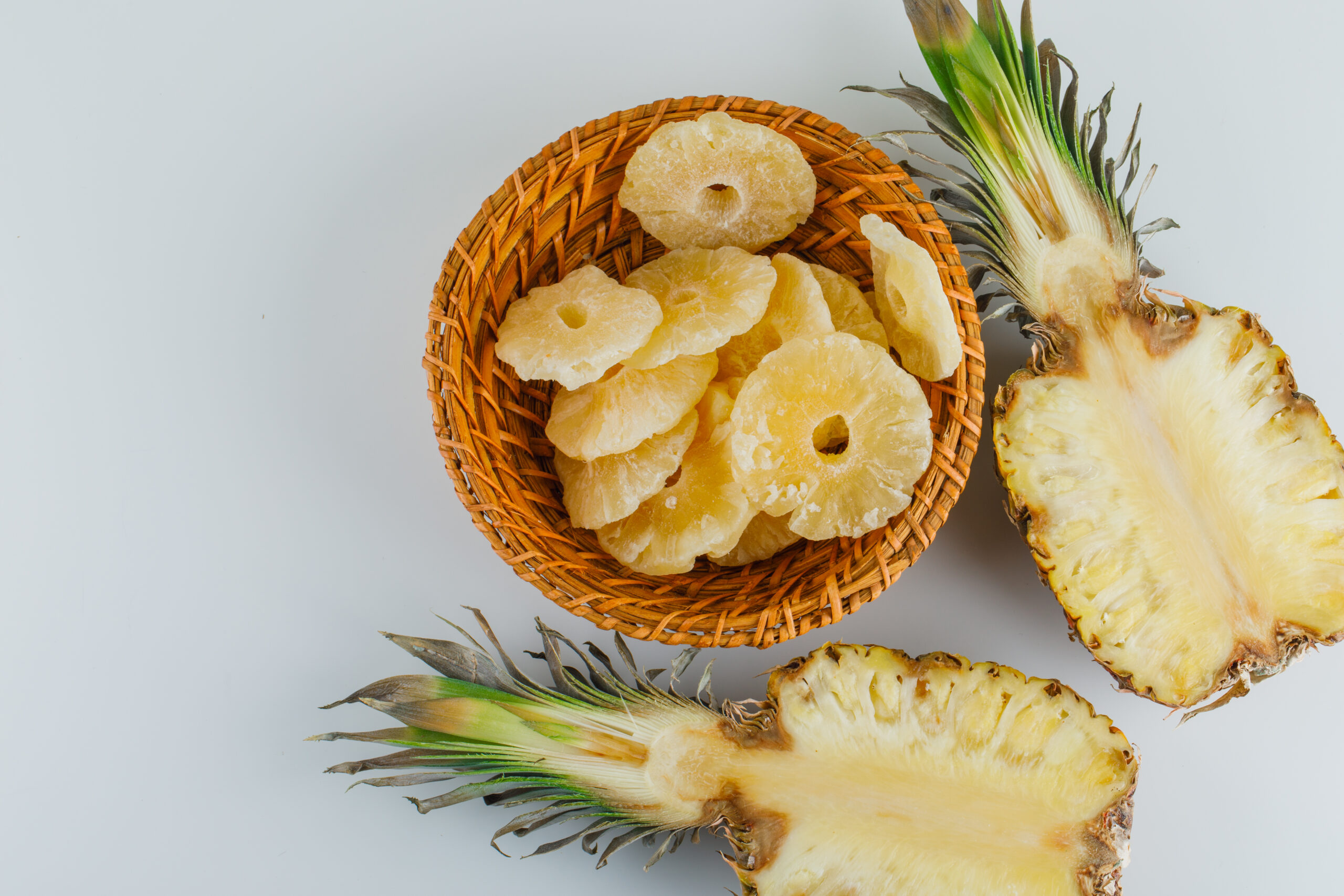pineapple slices with candied rings white surface scaled