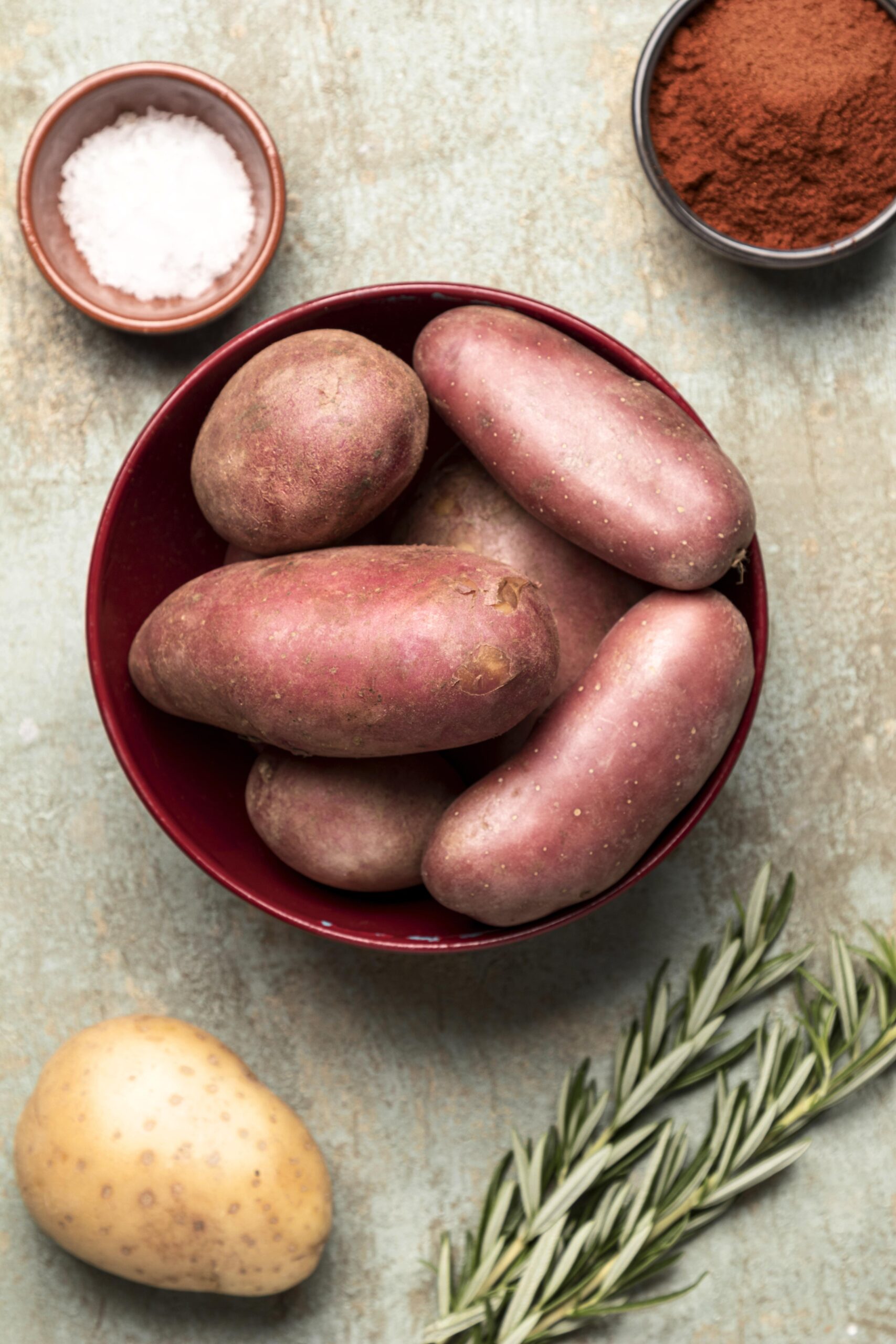 top view bowl with potatoes spices scaled